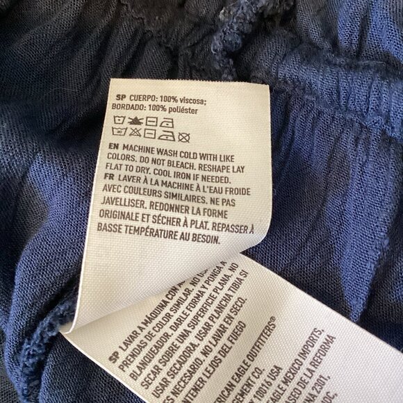 AE/American Eagle BOHO Embroidered Tie Neck Top Long Sleeve S Navy Blue #311J - Picture 12 of 12